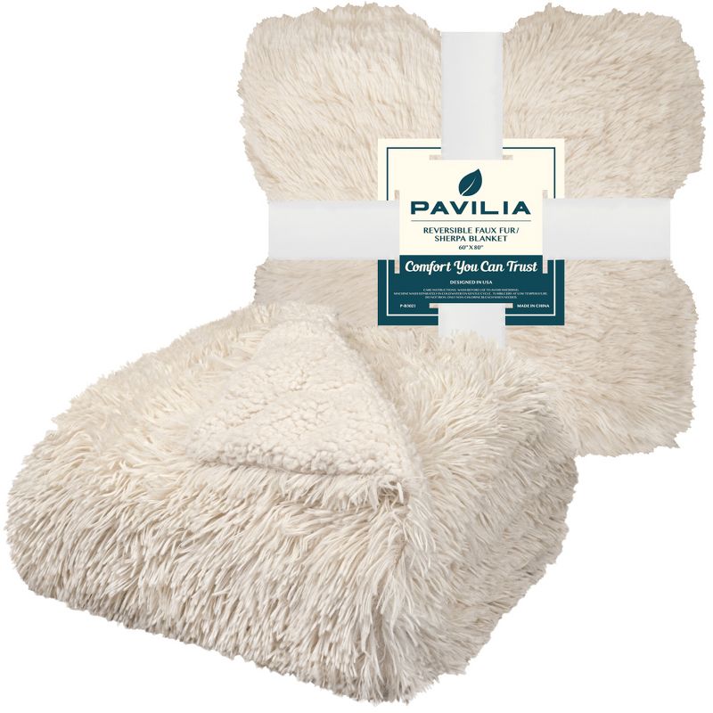 PAVILIA Fluffy Faux Fur Reversible Throw Blanket for Bed, Sofa, and Couch, 2 of 6
