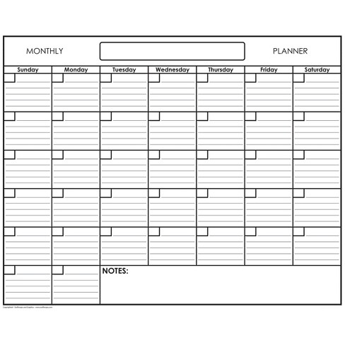 Undated Monthly Laminated Wall Planning Horizontal Calendar 48