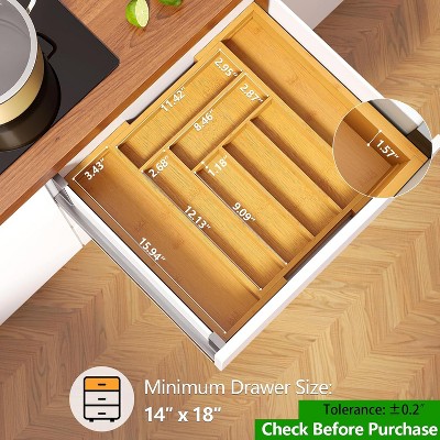 Pipishell Bamboo Silverware Organizer, Expandable Cutlery Tray, Utensil Drawer Organizer in Kitchen for Spoons Forks Knives, Natural — фото 5