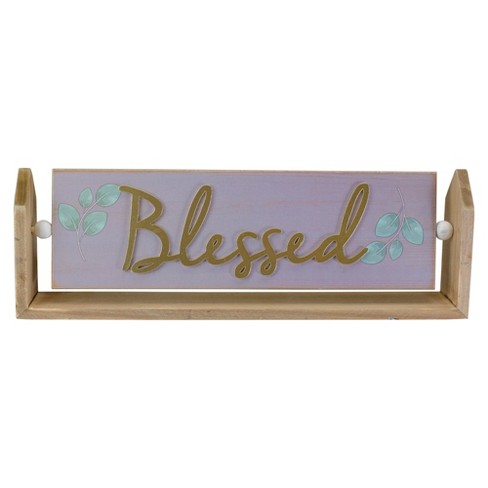 Black Wood Blessed Cut-Out Standing Tabletop Sign Block Letters Decor