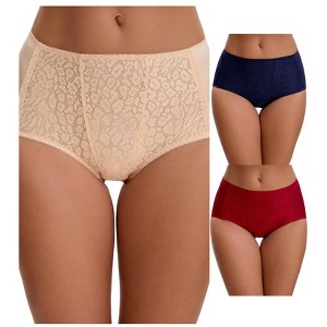 INSPIRE CHIC Women's Floral Lace Breathable Comfortable Mid Rise Underwear Briefs 3 Packs - 1 of 4