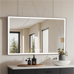 48 x 32 inch 3 Colors LED Aluminum Framed Bathroom Vanity Mirror with 45°Beveled Angle Beveled Lights Anti-fog - 1 of 4