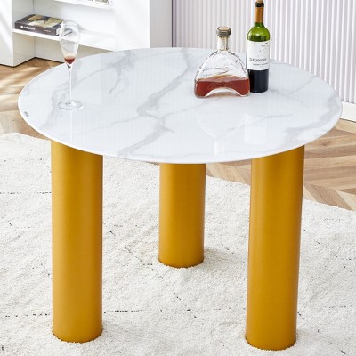 NicBex Round Dining Table 40" Artificial Marble Glass Stickers with MDF Legs Dinette Table for Kitchen, Dining Room, White
