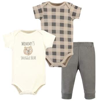 Hudson Baby Cotton Bodysuit and Pant Set, Snuggle Bear Short Sleeve