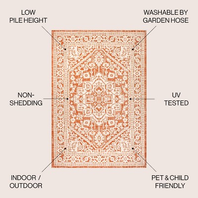 Sinjuri 4' x 6' Orange/Cream Synthetic Medallion Rug