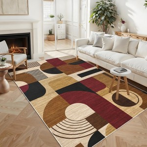 Area Rug Modern Geometric Abstract Rug Bedroom Ultra-Thin Soft Low Pile Large Carpet Living Room Non Slip Dining Room - 1 of 4