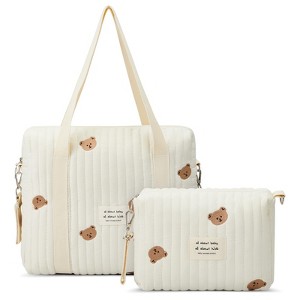 Itopfox 2-Piece Diaper Bag Set for Women, Quilted Cotton Maternity Tote with Cute Bear Design, Multifunctional and Lightweight - 1 of 4