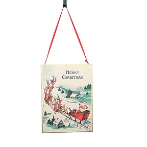 16.25 In Santa In Sleigh Wall Hanging Reindeer Flying Metal Wall Signs - 1 of 3