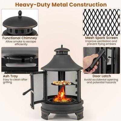 Black 30 Inch Free-Standing Wood Chiminea with Grill