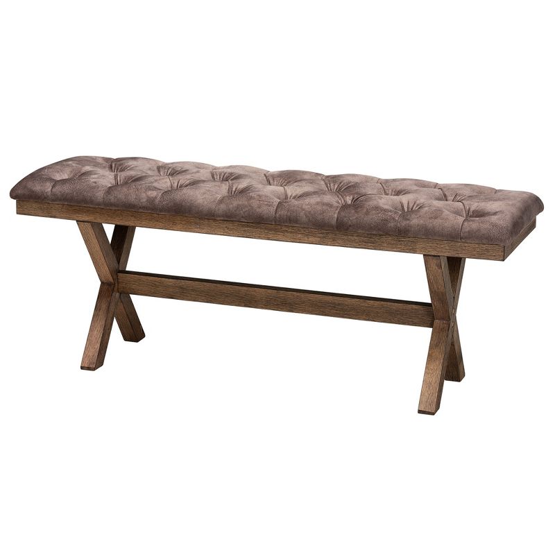 Baxton Studio Cherene Modern Farmhouse Chocolate Velvet Fabric and Rustic Brown Finished Wood Bench, 2 of 8