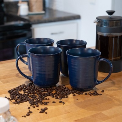 Navy Blue Matte Ceramic Round Coffee Mugs Set of 4