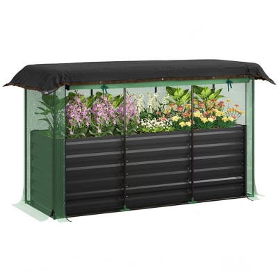 Outsunny Galvanized Raised Garden Bed, Planter Box with Crop Cage and Shade Cloth