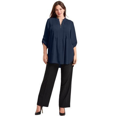 Avenue Women's Plus Size Roll Tab Zip Front Tunic