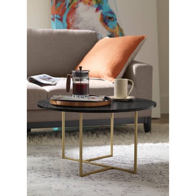 Adore Decor Ines Round Coffee Table French Black: Modern Glossy Finish, Criss Cross Base, Wood Construction