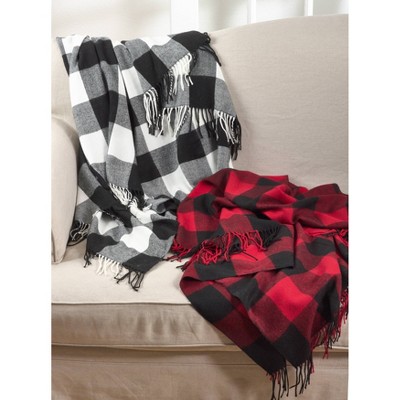 Black and White Buffalo Plaid Cotton Tassel Throw Blanket