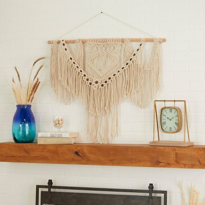 Cotton Macrame Intricately Handmade Weaved Wall Decor with Beaded Fringe Tassels - Olivia & May