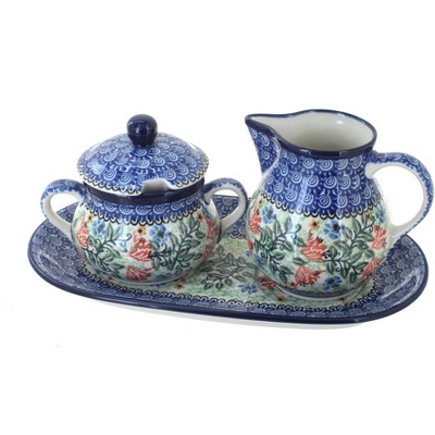 Blue Rose Polish Pottery Irena Large Cream & Sugar Set with Tray