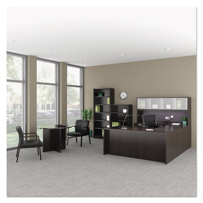 Espresso Black Leather Guest Chair with Wooden Frame