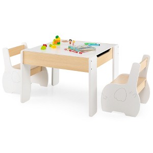 Tangkula 4-in-1 Kids Wooden Table & 2 Chairs Set w/ Storage Detachable Blackboard Drawing - 1 of 4