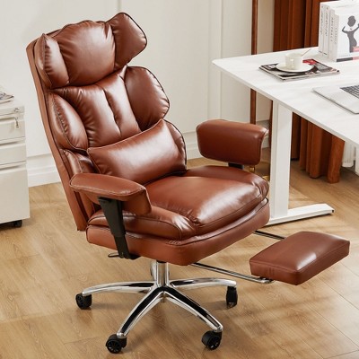 Grungis Ergonomic Office Chair with Footrest & Lumbar Support,PU Leather  Computer Chair with Swivel Wheels for Adult,Student