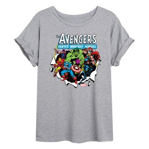 Women's - Marvel - Avengers Paper Rip Oversized Graphic T-Shirt - 1 of 4