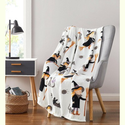 Kate Aurora Halloween Witches, Black Cats & Bats Ultra Soft & Plush Oversized Accent Throw Blanket