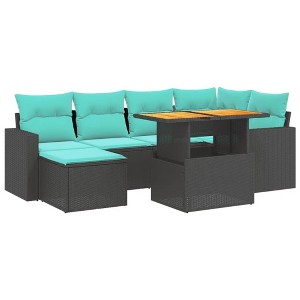 vidaXL 7 Piece Patio Sofa Set with Cushions Black Poly Rattan - without storage - 1 of 4