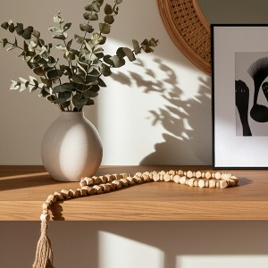 Sagebrook Home 84" Beads on Natural Jute, Wood Beaded Garland, Light Brown Finish, Decorative Wood Beads for Rustic Home - 1 of 4