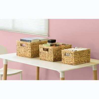 Rustic Water Hyacinth Wicker Rectangular Storage Basket Set