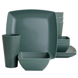 Gibson Home Grayson Melamine 12 Piece Square Dinnerware Set in Green - 1 of 4