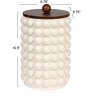 Storied Home Round Stoneware Canister with Raised Dots and Acacia Wood Lid, White and Natural - 2 of 4