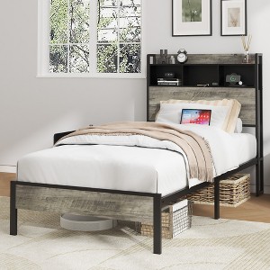 Twin Size Bed Frame with Charging Station for Bedroom or Apartment - 1 of 4