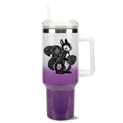 Elanze Designs 40 Ounce Ombre Travel Tumbler With Straw and Lid Stainless Steel Double Wall Insulated Charming Floral Squirrel White and Purple