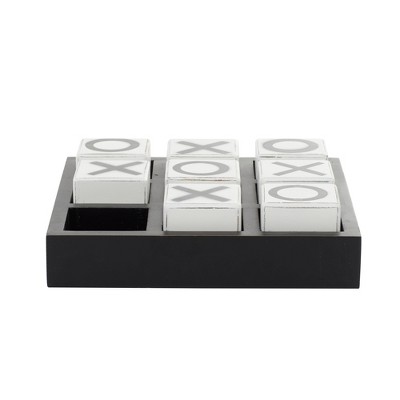 Sophisticated Black Wood Tic Tac Toe Game Set 14" with White Pieces