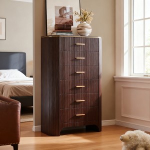 Fluted Dresser for Bedroom, Chest of Drawers with Gold Handles, Curved Profile, Wood Storage Dressers Organizer for Bedroom, Living Room - 1 of 4