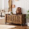 Garvee Storage Chest, Storage Trunk With 4 Wheels,39.4'' Wooden Storage Bench With 2 Safety Hinges,Entryway Bench With Storage for Living Room,Brown - 4 of 4