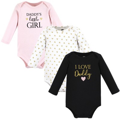 Hudson Baby Infant Girl Cotton Long-Sleeve Bodysuits, Girl Daddy 3-Pack, Newborn