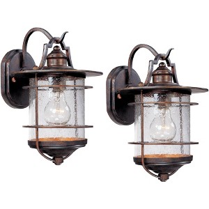 Franklin Iron Works Casa Miranda Rustic Industrial Outdoor Wall Light Fixtures Set of 2 Vintage Bronze 12" Clear Seedy Glass for Post Exterior - 1 of 4