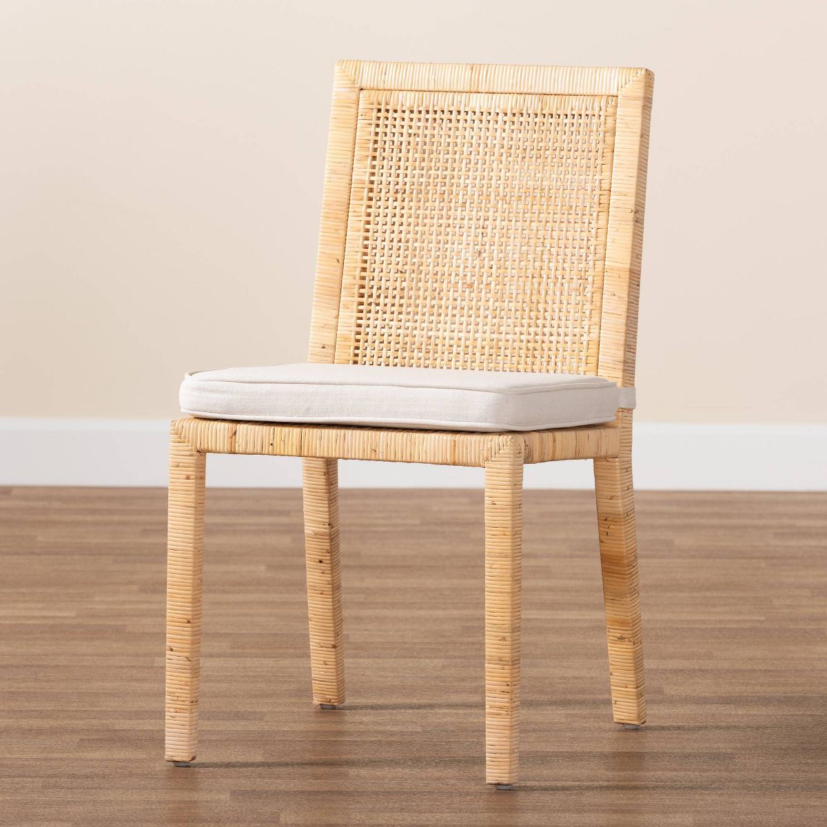 Sofia Wood and Rattan Dining Chair Set Natural/White - bali & pari: Handcrafted, Foam Cushion, No Assembly Required - thumbnail 9