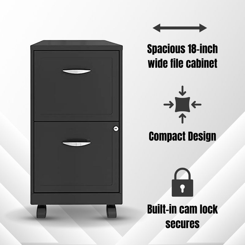 Space Solutions 18 Inch Wide Metal Mobile Organizer File Cabinet for Office Supplies and Hanging File Folders with 2 File Drawers, Charcoal, 2 of 7
