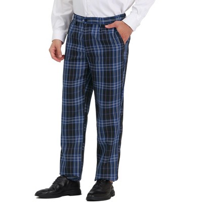 Lars Amadeus Men's Relaxed Fit Flat Front Checked Office Work Dress Pants