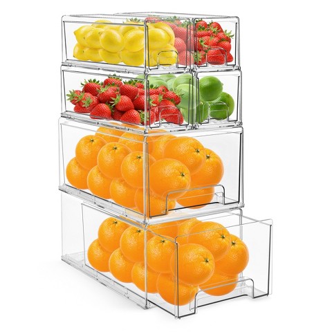 Sorbus 2 Large & 4 Small Clear Stackable Fridge Drawers with Handles - Food Storage Containers for Kitchen, Freezer, Vanity & Fridge