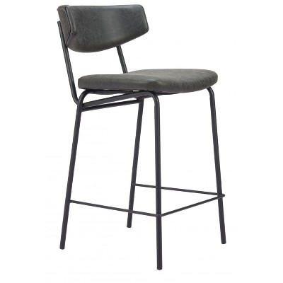 Counter Stool – 36.2" H With Vintage Black Faux Leather Seat & Powder-Coated Steel Frame (Set of 2) By Zuo Modern