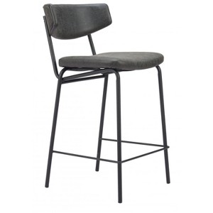 Counter Stool – 36.2" H With Vintage Black Faux Leather Seat & Powder-Coated Steel Frame (Set of 2) By Zuo Modern - 1 of 4