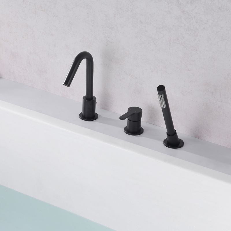 SUMERAIN Matte Black Roman Tub Faucet 3 Holes Deck Mount Bathtub Faucet with Handheld Shower Sprayer, 6 of 9