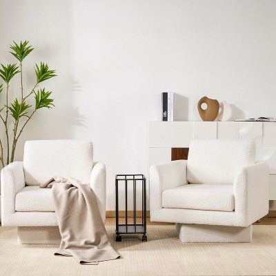 CENGHU 360-Degree Modern Swivel Accent Chair Set of 2, 30" W Teddy Round Armchair, Thick Padded Single Lounge Sofa, Comfy Barrel Chair, Cream