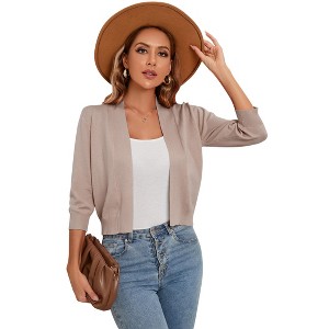 Women’s 3/4 Sleeve Cropped Cardigan Sweaters Open Front Knit Short Bolero Shrugs - 1 of 4