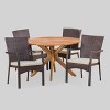 Stamford 5pc Acacia Wood & Wicker Patio Dining Set - Brown - Christopher Knight Home: Weather-Resistant, Circular Table - 2 of 4