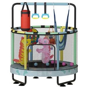 Hooseng 55" 7-in-1 Round Trampoline for Kids with Safety Enclosure Net, Indoor & Outdoor Toddler Trampoline with Adjustable Gymnastics Bar & Toys - 1 of 4