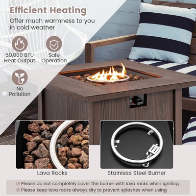 Brown 32'' Wood-Like Propane Gas Fire Pit Table